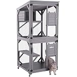 Wooden Cat House Outdoor and Indoor Run Large Cat Enclosure on Wheels 70.9" Upgraded Version Catio Cage with Reinforcement Wooden Strip,Waterproof Roof (Medium, Type-1)