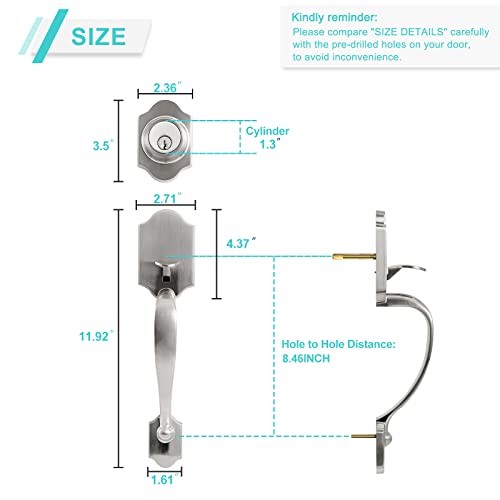 Gua Oyh Door Handle Sets Double Front Door Handle Set With Door Knobs Satin Nickel Double Door Handleset With Dummy Front Door Lock Set Double Door Handles For Front Door Or Office Door #TOP1