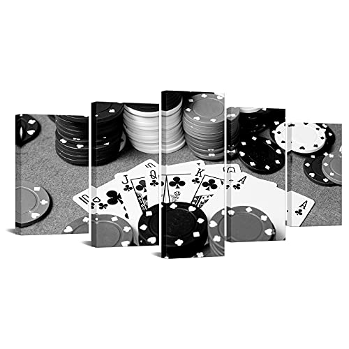LevvArts - 5 Piece Canvas Prints Black and White Poker Picture Painting Wall Art for Pub Bar Casino Wall Decoration,Stretched and Framed Easy Hanging by LevvArts - Used condition - US$42.60