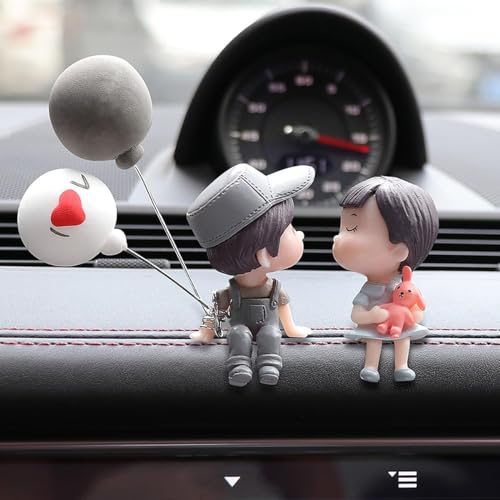 Image of TEKCOOL Plastic Car Decor Car Dashboard Accessories Cute Love Couple I Love You with Balloon Car Interior Decoration Showpiece for Desk Decoration(Grey)