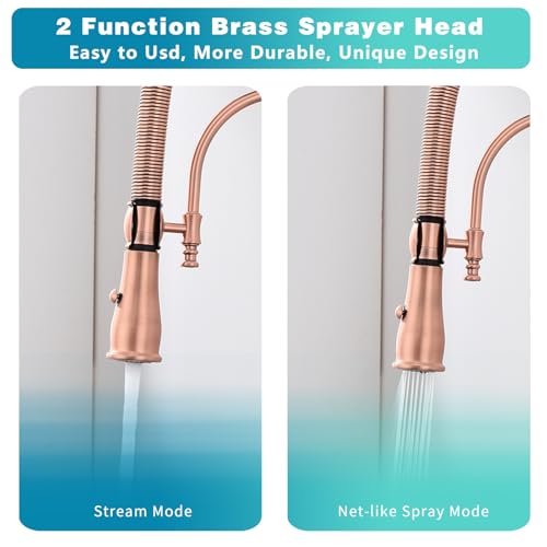 Image of Copper Kitchen Faucet, Single Handle,Solid Brass Single Handle High Arc Pull Down Kitchen Faucet with Pull Down Sprayer,Red Copper Kitchen Sink Faucets