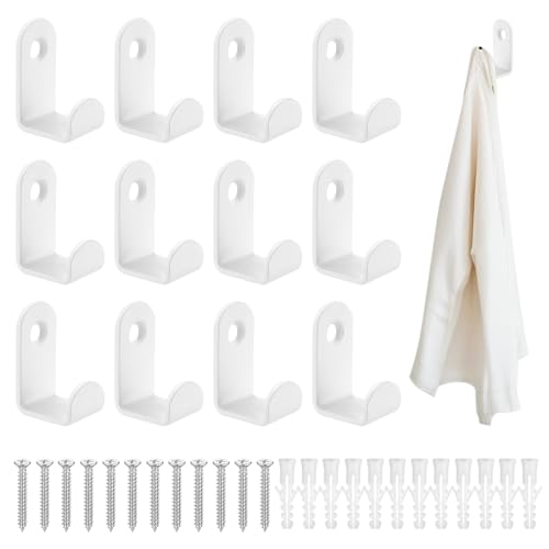 QJKEJI 12 Pcs Ganchos Percheros Pared Blancos, Colgadores Pared de L, Ganchos Pareds, Perchas Pared Gancho para Colgar Ropa Sombrero Toallas Llaves Bolsos Hogar Baño Cocina