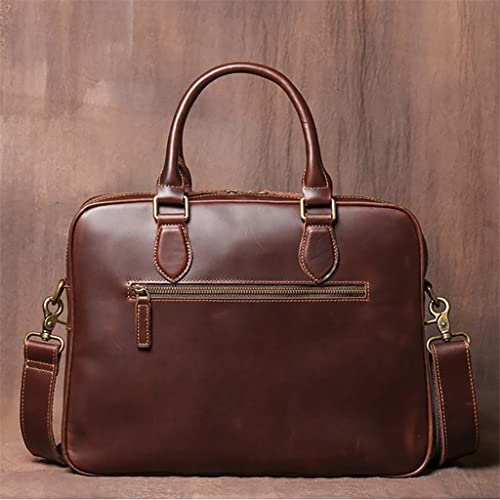 Genuine Leather Vintage Man Handbag Briefcase Men Shoulder Cowhide Bags Brown Business 16 Inch Laptop Bag(E)2