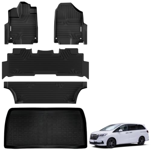 CROVECO Floor Mats & Cargo Liner Compatible with 2018-2026 Honda Odyssey 7-Passenger TPE All Weather Floor Liners & Cargo Mat 5pcs Full Set Odyssey Accessories Black