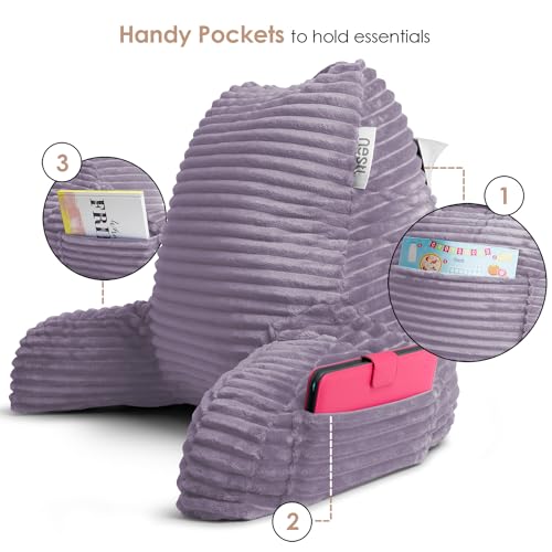 Image of Nestl Reading Pillow with Shredded Memory Foam, Luxe Cut Plush Back Pillow for Sitting Up in Bed, Back and Arms Adjustable Support for Adult & Teens, Backrest Pillows with Washable Cover Dusty Purple