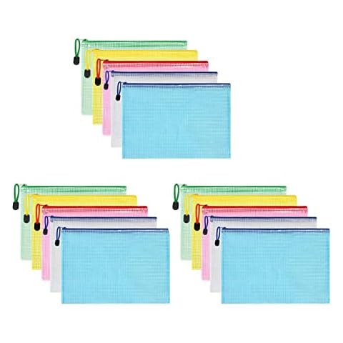 Pack of 15 Document Wallets A5 A5 File Pockets with Zip A5 Zip for File, Documents, Cosmetics and Travel Utensils Cover