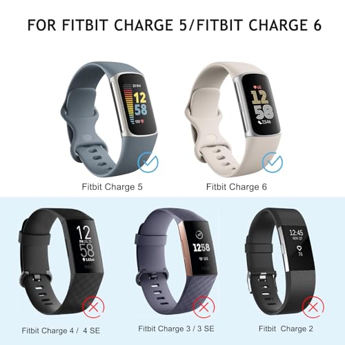 Pack 4 Straps Compatible with Fitbit Charge 6 Strap/Fitbit Charge 5 Strap for Women Men,Silicone Adjustable Strap for Fitbit Charge 5/Charge 6 (S,Navy Blue/Silver Grey/Midnight Blue/Steel Blue) - Image 2