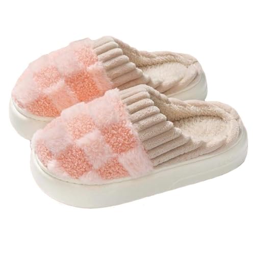 Fluffy Slippers for Womens Mens Checkered House Slipper Couple Plush Warm Home Shoes Cozy Fuzzy Memory Foam Slip On Slippers Bedroom Shoes Indoor Outdoor