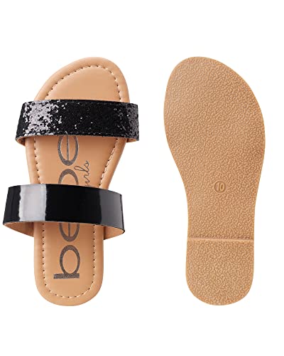 bebe Toddler Girls Sandals - Glitter Two Strap Open Toe Slip On Flat Dress Summer Kids Sandals for Toddlers, Size 7 Toddler, Black