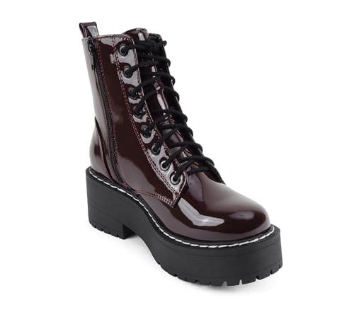 Image of Soda FLING Women Chunky Lug Sole Lace up Fashion Combat Ankle Boot w /Side Zipper