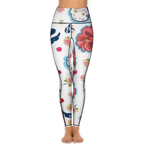 Legging taille haute chat à fleurs pantalon extensible S - 2