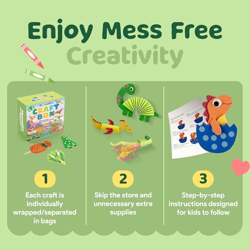 Image of Mumaloo Dinosaur Craft Box - 10 Creative Arts and Crafts for Kids Ages 4-8, Fun, No Mess, Educational, Toddler, Preschool & Homeschool Activities Kit with Supplies, 3 4 5 6 7 8 Year Old Girls and Boys