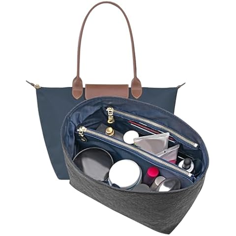 LOUKAYCCI New Dupont Paper Purse Organizer Insert for Longchamp Le Pliage L Handbag Insert (Black&DarkBlue, Large) Cover