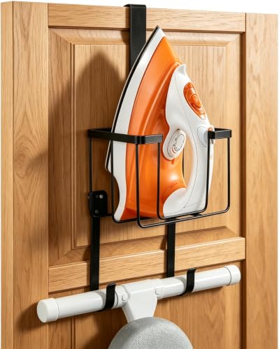 TJ.MOREE Ironing Board Door Hanger with Basket, Laundry Storage, Black