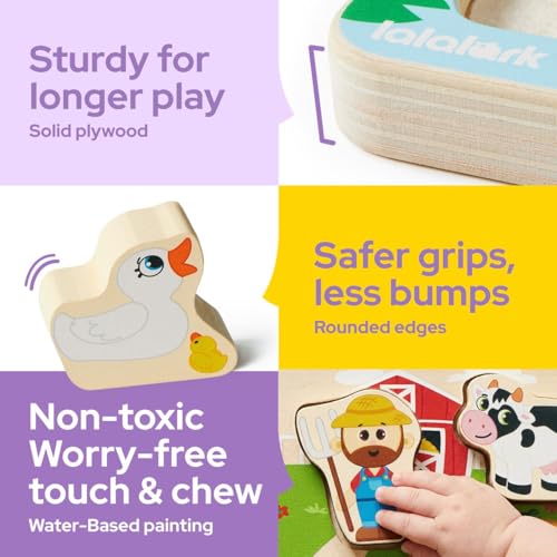 lalalark Tactile & Sound Wooden Chunky Puzzles for Baby 2-4, Musical Farm Animal Toys, Educational Wooden Block Puzzles, Kids Christmas Birthday Gifts, Toddler Learning Toys for 2 Years Old Boys Girls - Thumbnail 4