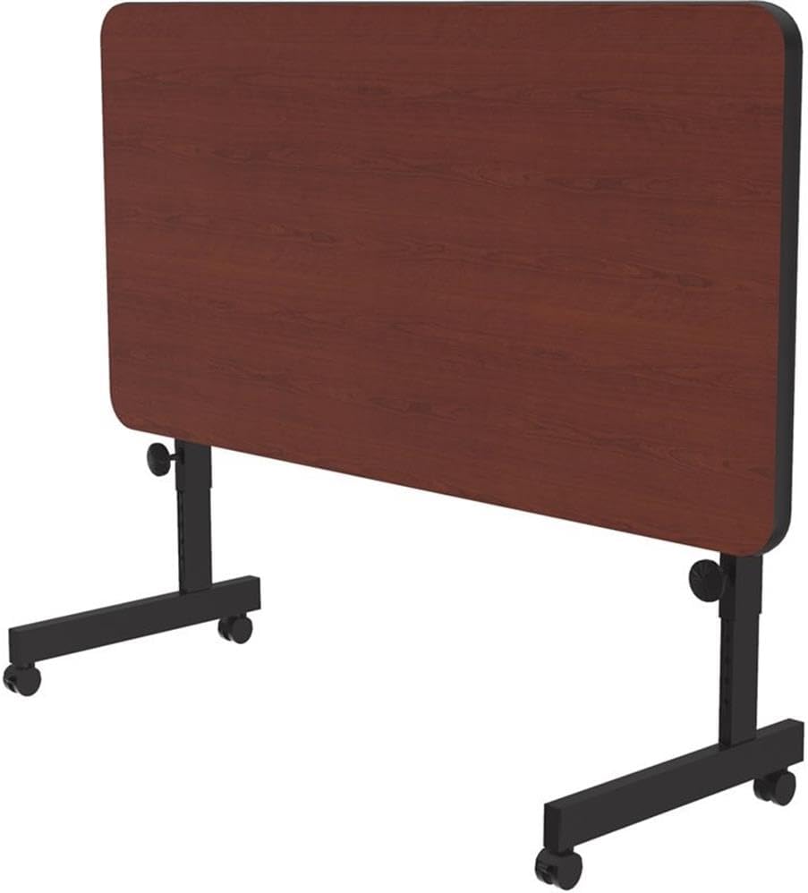 Pemberly Row Adjustable Metal & Wood Flip Top Table, 24" W x 48" D, Cherry/Black Finish, High-Pressure Laminate, Casters Included, Standing Desk for Office or Home Workspace
