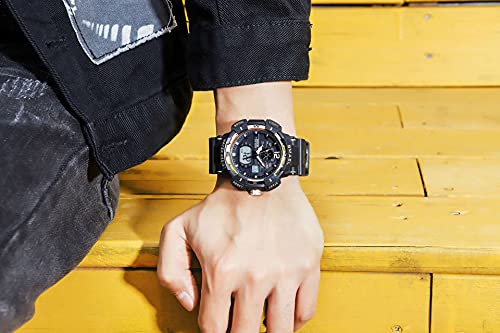 KXAITO Men's Watches Sports Outdoor Waterproof Military Wrist Watch Date Multi Function Tactics LED Alarm Stopwatch (8045_Gold)