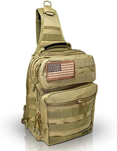 Tactic Ops - Tactical Sling Military Waterproof Bag - Everyday Carry EDC Diaper Back pack - Assault Rover Shoulder Sling Molle Gun Range Bag - Hiking, Hunting, Camping, Traveling Comfort - Beige