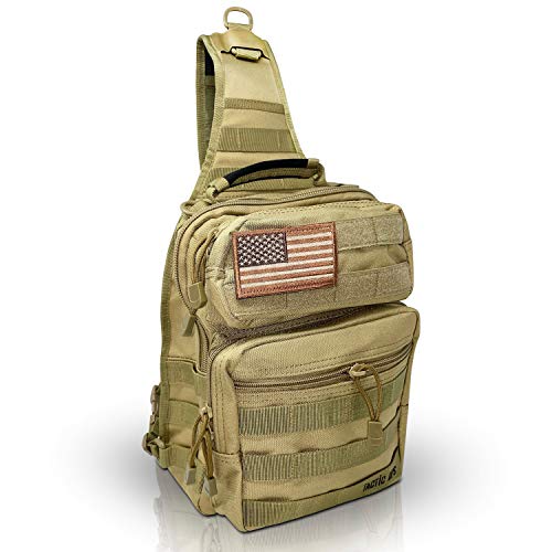 Tactic Ops - Tactical Sling Military Waterproof Bag - Everyday Carry Edc Diaper Back Pack - Assault Rover Shoulder Sling Molle Gun Range Bag - Hiking, Hunting, Camping, Traveling Comfort - Beige #TOP10