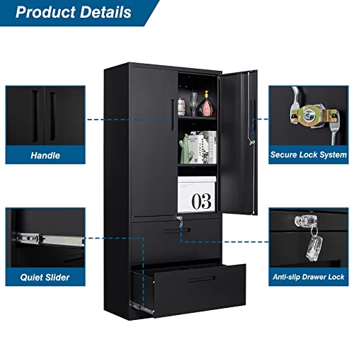 Peukc 2-Drawer Metal File Cabinet, Lateral Vertical Filing Cabinets For Home Office, Locking File Cabinet With Storage Shelves, Legal/Letter/A4 Size Offcie File Cabinet, (Black, Assemble Required) #TOP5