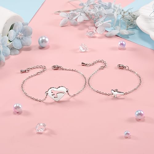 Image of SUNSH Back to School Gifts Mommy and Me Bracelet Mother Daughter Son Matching Dinosaur Heart Butterfly Bear Bracelets Set for 2 First Day of School Gifts for Her Him Separation Anxiety Gifts
