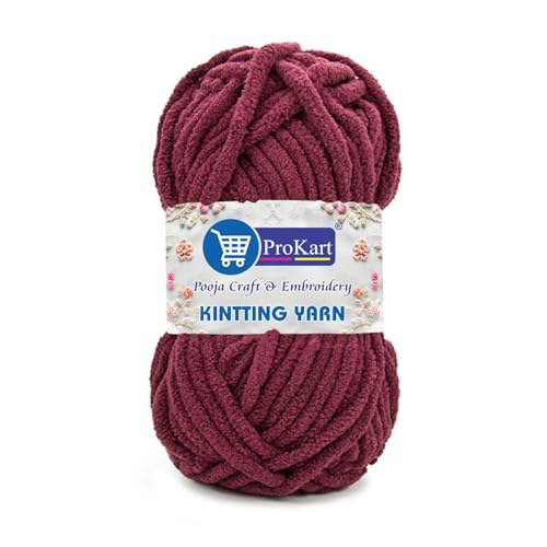 Image of ProKart Premium Blankie Wool, Plush & Cuddly, Chenille Yarn Supersoft Hand Knitting Wool Ball | Blanket Thick /Mottu Yarn Ball Suitable for Hand Knitting and Crocheting for Baby, Adult, Sweaters, caps, Throws, Home Furnishing, Scarves, Blankets (Dark Wine, 100gms x 4 Pack)