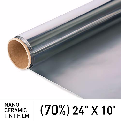 MotoShield Pro Premium 2mil Ceramic Window Tint for Auto - 24 Inches x 10 Feet (70%) [99% Infrared Heat Reduction/Blocks 99% UV] Window Film Roll