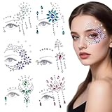 6 Ensembles Strass Autocollant Visage, Gemmes de visage, Tatouages Temporaires Gemmes en Strass pour fête de musique, festival, vacances, Halloween, Noël