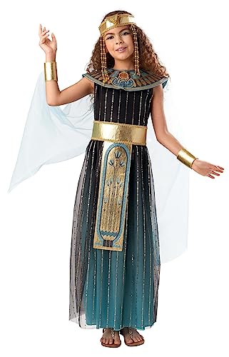 Teal Ombre Cleopatra Costume for Kids | Royal Egyptian Queen Dress with Faux Leather Belt & Headband X-Large