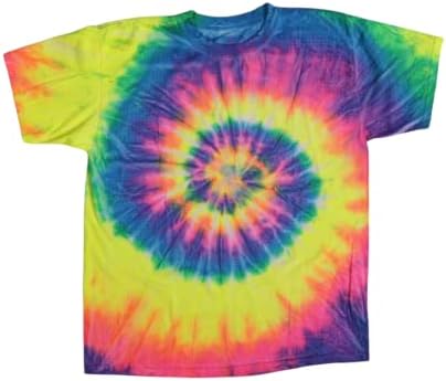 Magic River Handcrafted Tie Dye Youth T Shirts - Neon Rainbow - Kids Small
