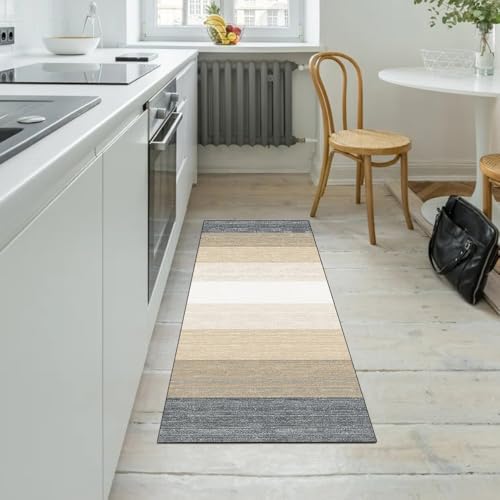 Alfombra de pasillo gris y beige de 40 x 120 cm lavable para cocina 5