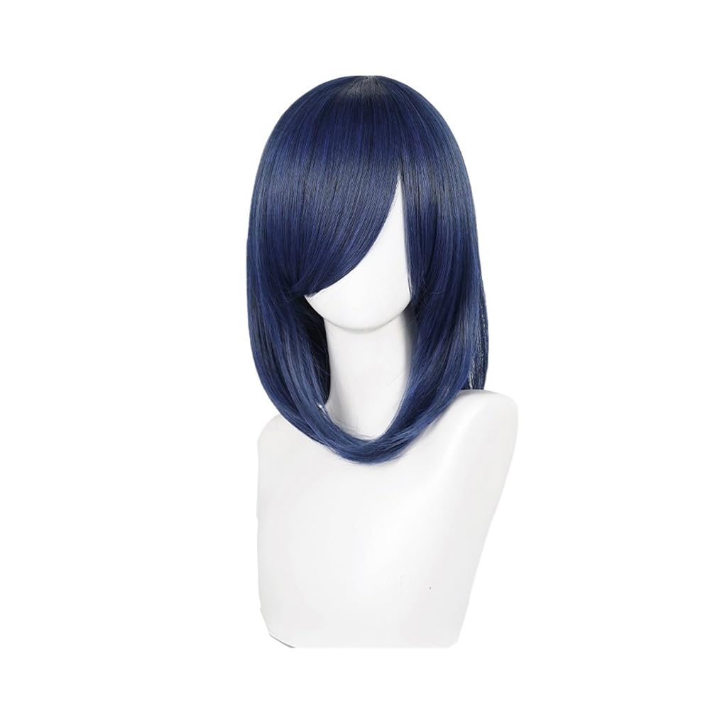 Short Straight Black Blue Hair Wigs for Women Unisex Universal Costume Wig with Bangs Heat Resistant Synthetic Fiber for Halloween Anime