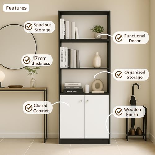 Image of Callas Wooden Bookshelf with Display Unit Cabinet | Engineered Wood Bookcase for Living Room, Bedroom, Office | 1 Year Warranty with Free Installation