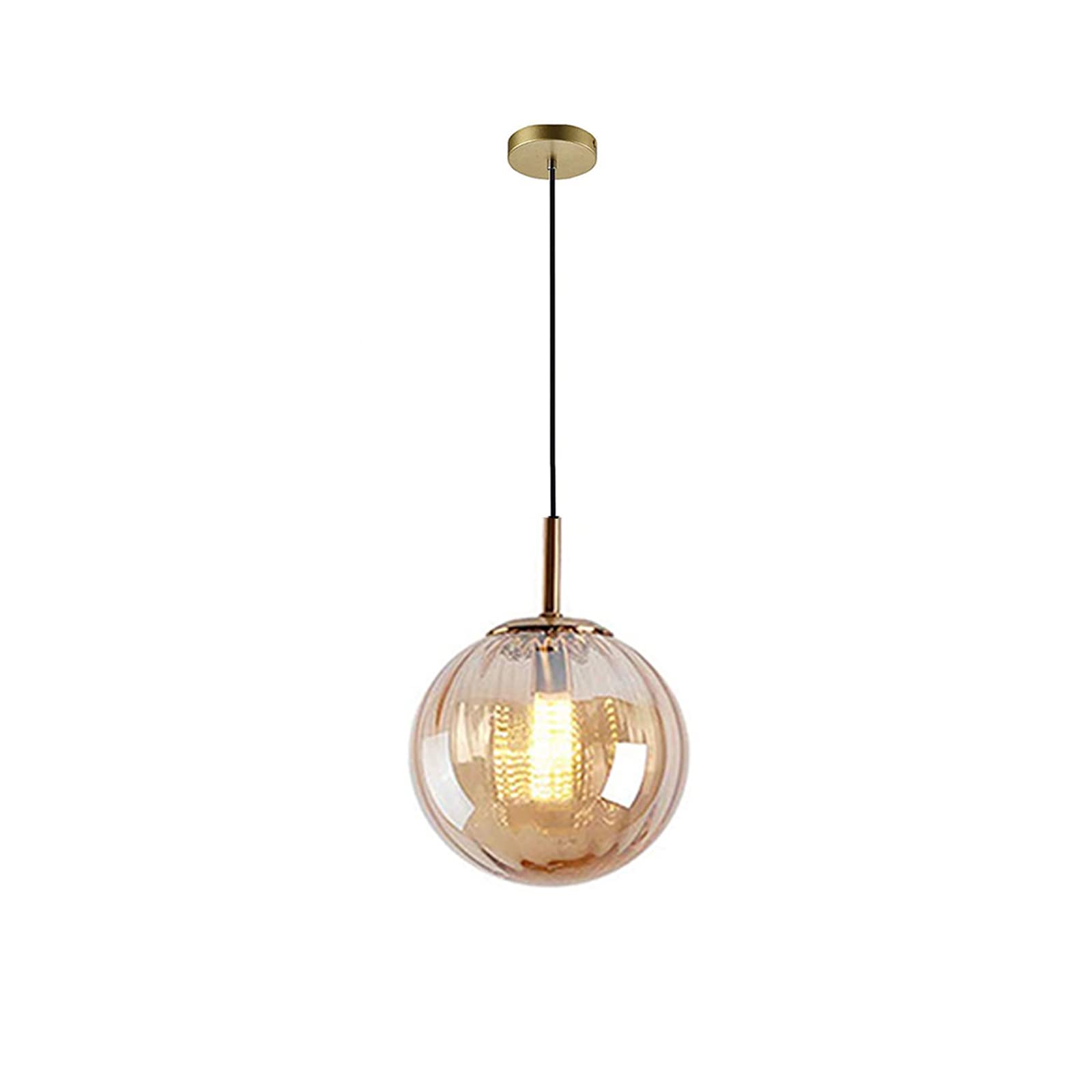 Lfsem Amber Glass Globe Pendant Lighting Fixtures 20Cm Glass Ball Pendant Hanging Lamp For Kitchen Island (Amber)