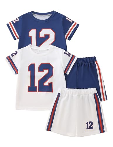 Image of 4 Pcs Boys Clothes Athletic Outfits Set Shorts and Performance T-Shirt Crew Neck Summer Kids Outfit Size 4-12Y