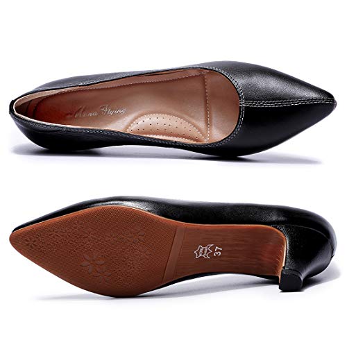 Image of Mona flying Women's Leather Pump Med Heel Pointed Toe Office Dressy Shoes