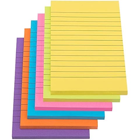 Stick Notes, 6 Pack 300 Sheet Sticky Note Pad Assorted Color Lined Self Stick Memo Pads for Office, School and Home Uses Cover