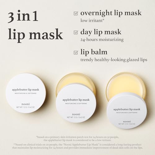 NOONI Vegan Applebutter Lip Mask Overnight – Hydrating Lip Balm & Butter with Shea Butter & Vitamins | Soothing Moisturizer, Softening Treatment for Dry Lips, Stocking Stuffers, 0.42 oz