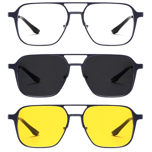 TEAPLMTT Magnetic Clip On Polarized Sunglasses for Men Retro Square Night Driving Al-Mg Glasses UV Protection