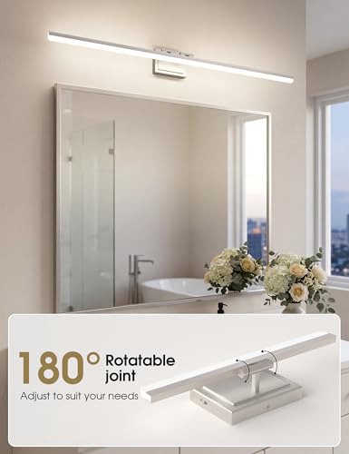 Image of VOLISUN Modern Bathroom Vanity Light 48 inch, Rotatable, 40W Dimmable 5CCT Led Bathroom Light Fixture Over Mirror, Brushed Nickel Bar Vanity Light for Bathrooms Mirror Restroom-ETL Certificated