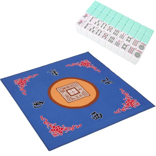 Mantel para Mahjong con 166 fichas y 3 dados, azul 80cm miniatura 1