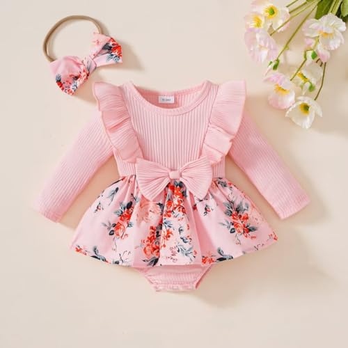 Baby Girl Clothes Fall Winter Outfit Long Sleeve Plaid Romper Dress Ruffles Jumpsuit with Bow Headband2