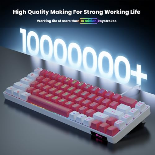 Image of GEODMAER 65% Gaming Keyboard, LED Backlit Mini Wired Keyboard, Ultra-Compact Anti-Ghosting No-Conflict 68 Keys Membrane Gaming Wired Keyboard for PC Laptop Windows Gamer(Pink-White)