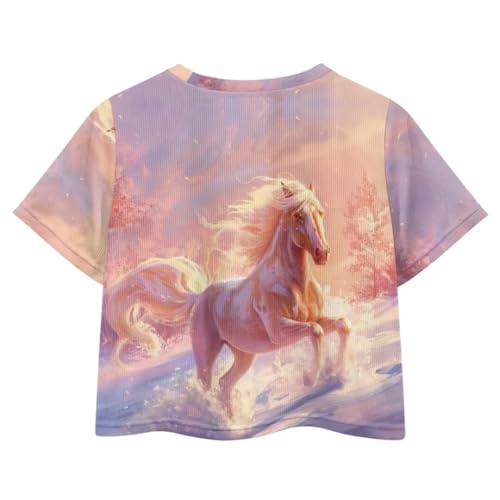 Image of Girl Crop Top Shirts for Summer Cute T Shirts Short Sleeve Tees for Kids 5-16