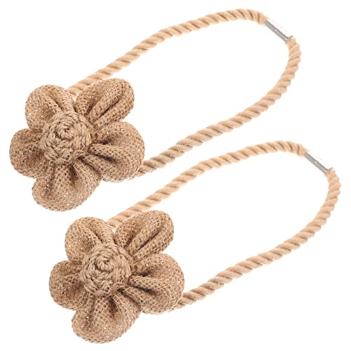 MUELODSIC 2 Piezas Alzapaños Magnéticos de Algodón y Lino con Flor de Sujetadores Decorativos para Cortinas de Salón Dormitorio y Oficina
