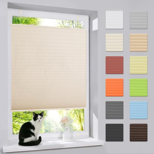 bobodeco Plissee ohne Bohren Klemmfix Faltrollo Jalousie Beige 105x120cm (BxH), Plisseerollo Sichtschutz und Sonnenschutz Blickdicht… – Ansicht 1