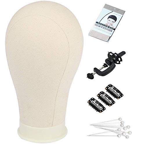 TopWigy Wig Mannequin Head 23 Inch Wig Head Canvas Block Head Manikin Wig Head Set with Wig Head Clamp