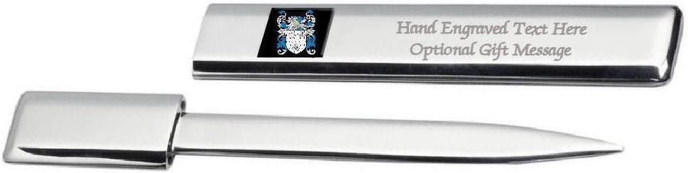 Dadley Family Crest Surname Coat of Arms Heraldry Engraved Letter Opener