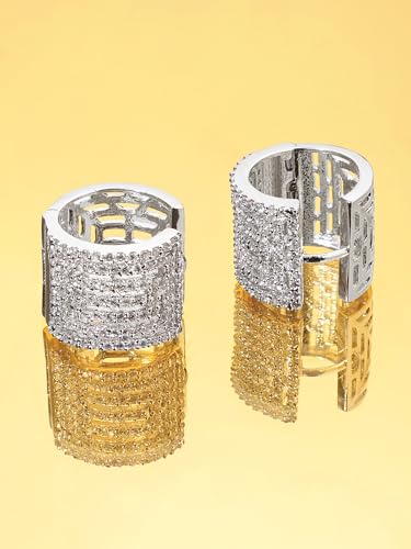 Image of Rubans Earrings Crystal Studded Trendy & Zirconia Demi Fine Hoop Party Look Jewellery Gift for Women & Girls