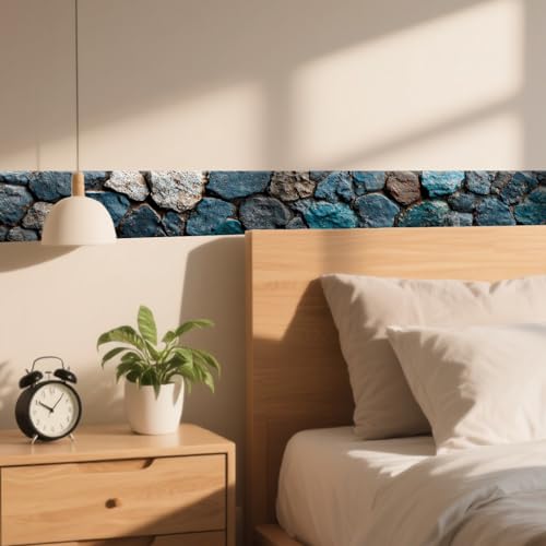 Image of Nuxovilar Textured Stone Peel Stick Wall Border PVC 3.94x16.4' | Wall Trim, Molding Decal, Peel Stick Border, Adhesive Frame, for Bedroom, Kitchen, Living Room (Textured Stone)